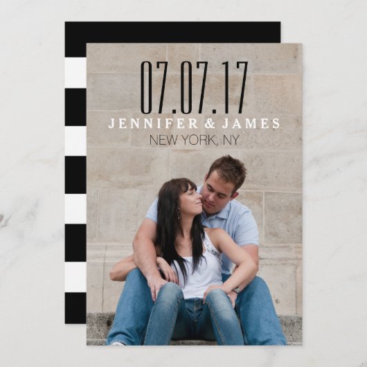 MODERNE SCHWARZE UND WEISSE SAVE THE DATE KARTE (Vorne/Hinten)