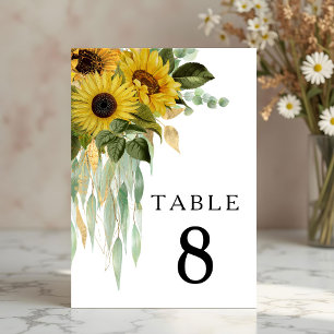 Moderne schwarze und weiße Sonnenblumen-Hochzeit Tischnummer