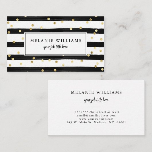 Moderne schwarze und weiße Streifen Gold Polka Pun Visitenkarte (Vorne/Hinten)