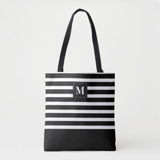 Moderne schwarze und weiße Streifen mit Monogramm Tasche (Vorderseite)