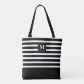 Moderne schwarze und weiße Streifen mit Monogramm Tasche (Rückseite)