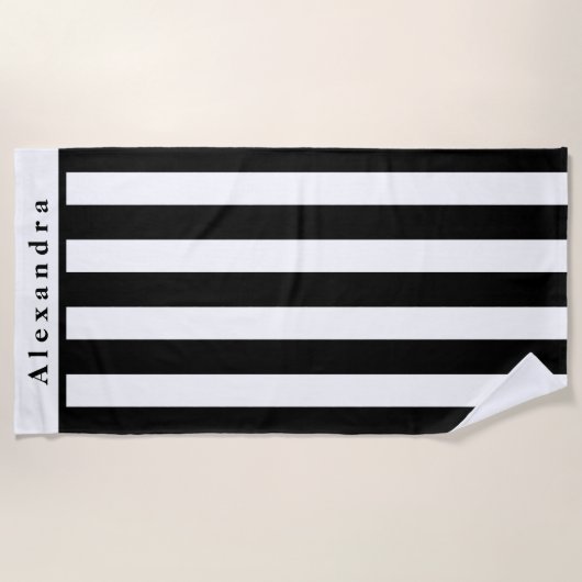 Moderne schwarze und weiße Streifen Strandtuch (Vorderseite)