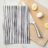 Moderne schwarze und weiße Streifen Wasserfarbe    Geschirrtuch (Viertel Falte)