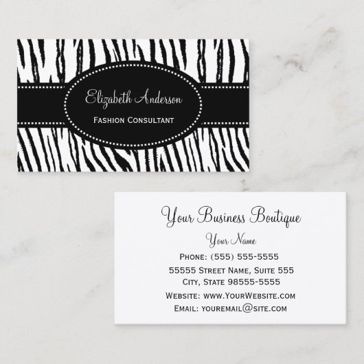 Moderne schwarze und weiße Tiger Streifen Tierdruc Visitenkarte (Vorne/Hinten)