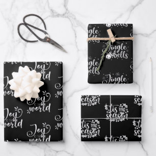 Moderne schwarze und weiße Weihnachtszitate Geschenkpapier Set