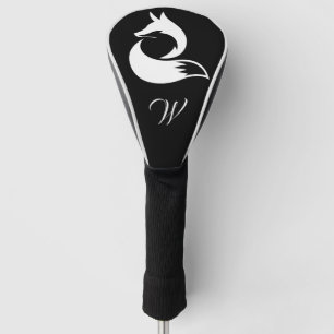 Moderne schwarze und weiße Wildfuchs-Monogramm-Ini Golf Headcover