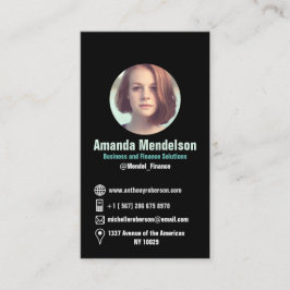 Moderne schwarze vertikale Sozialikonen und Foto Visitenkarte