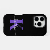 Moderne schwarze violette Schriftmonogramm iPhone Hülle (Rückseite (Horizontal))