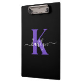 Moderne schwarze violette Schriftmonogramm Klemmbrett (Links)