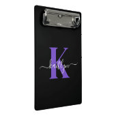 Moderne schwarze violette Schriftmonogramm Mini Klemmbrett (Schrägansicht)