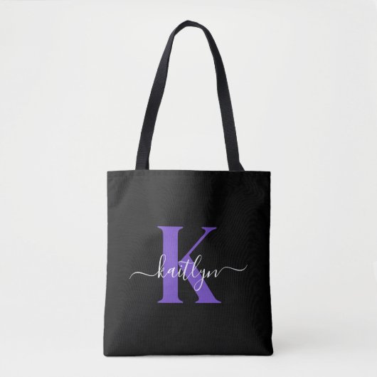 Moderne schwarze violette Schriftmonogramm Tasche (Vorderseite)