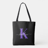 Moderne schwarze violette Schriftmonogramm Tasche (Rückseite)