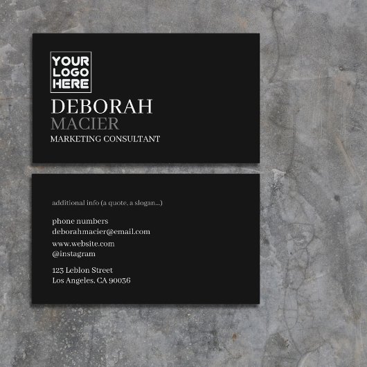 Moderne schwarze Visitenkarte mit Logotypbild