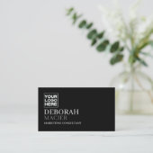 Moderne schwarze Visitenkarte mit Logotypbild (Stehend Vorderseite)