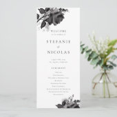 Moderne Schwarze Wasserfarben Rose Blumenhochzeit Programm (Stehend Vorderseite)