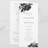 Moderne Schwarze Wasserfarben Rose Blumenhochzeit Programm (Vorne/Hinten)