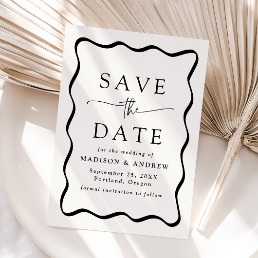 Moderne schwarze Wavy-Rahmen-Hochzeit Save The Date