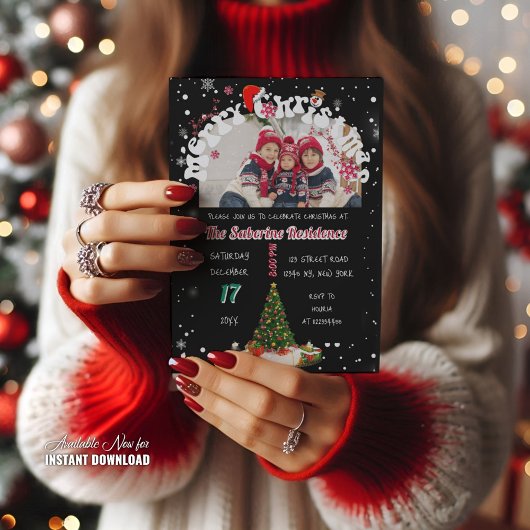 Moderne schwarze Weihnachts-Gruss-Fotograbffiti-Pa Einladung