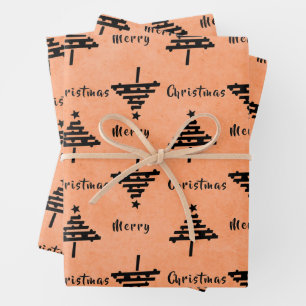 Moderne schwarze Weihnachtsbaum-Muster-Feier  Geschenkpapier Set