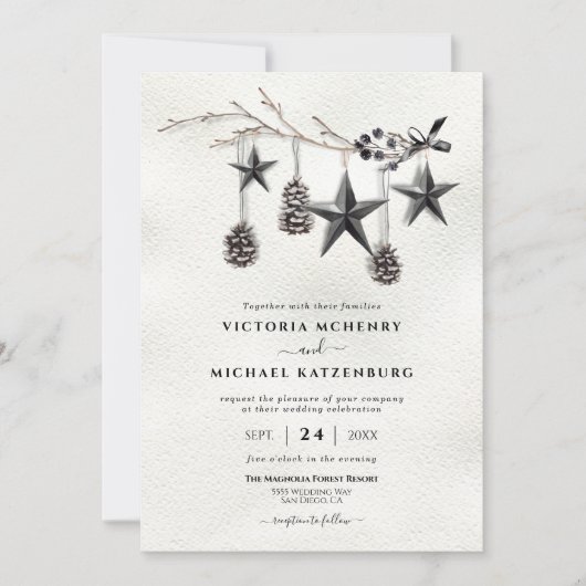 Moderne Schwarze Weihnachtsfest-Zweig Einladung (Vorderseite)