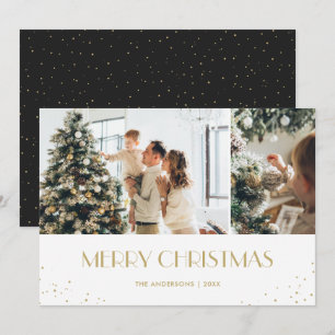 Moderne schwarze Weihnachtsgrüße mit goldenem Schn Feiertagskarte