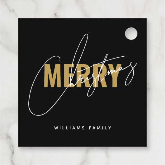 Moderne schwarze Weihnachtsschrift Geschenkanhänger (Rückseite)