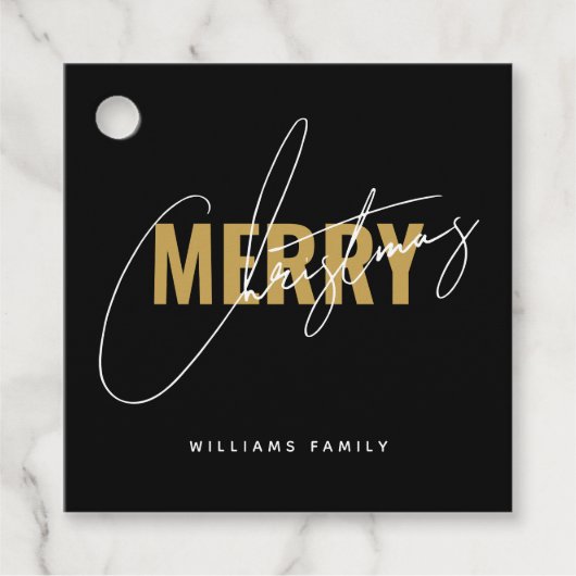 Moderne schwarze Weihnachtsschrift Geschenkanhänger (Vorderseite)