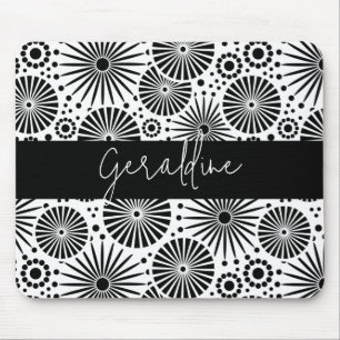 Moderne schwarze weiße geometrische Sternenexplosi Mousepad