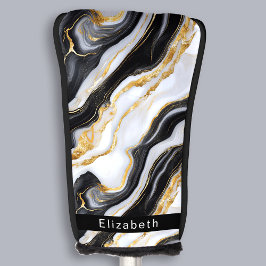 Moderne Schwarze Weiße Goldene Marmor Personalisie Golf Headcover
