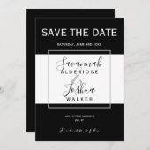 Moderne schwarze, weiße, graue Hochzeit retten das Einladung (Vorne/Hinten)