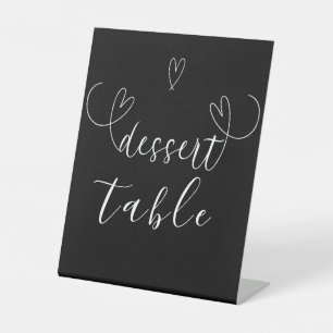 Moderne schwarze weiße Hochzeitstafel für Desserts Sockelschild
