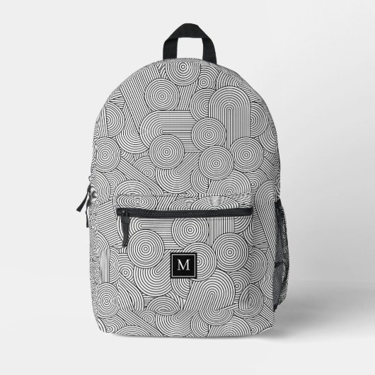 Moderne schwarze weiße monogrammierte Initiale im  Bedruckter Rucksack (Vorderseite)