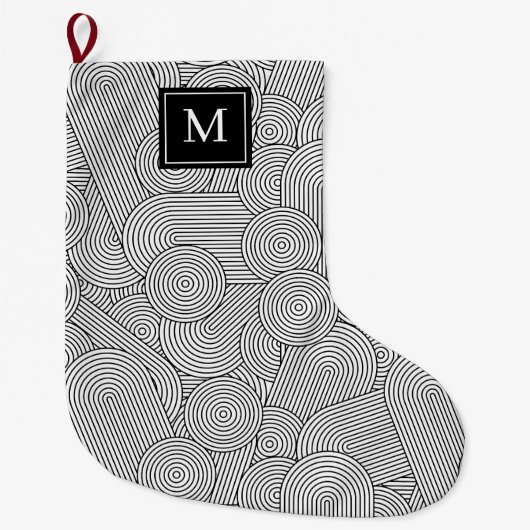 Moderne schwarze weiße monogrammierte Initiale im Großer Weihnachtsstrumpf (Vorderseite)