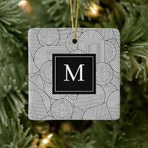 Moderne schwarze weiße monogrammierte Initiale im Keramikornament