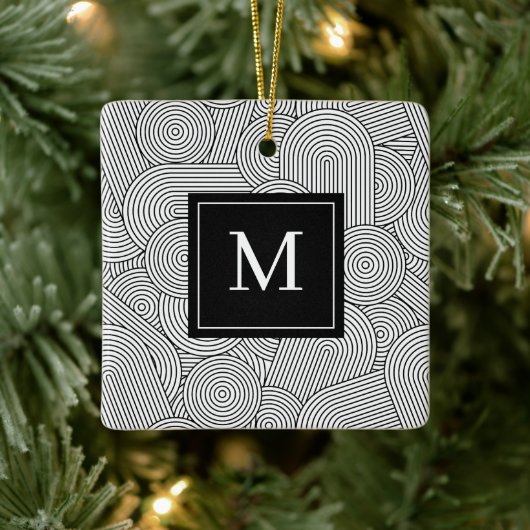 Moderne schwarze weiße monogrammierte Initiale im Keramikornament (Baum)