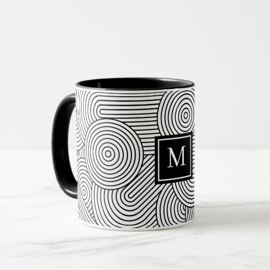 Moderne schwarze weiße monogrammierte Initiale im Tasse (Vorderseite Links)