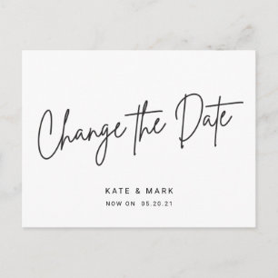 Moderne schwarze weiße Schrift Hochzeit Datum ände Postkarte
