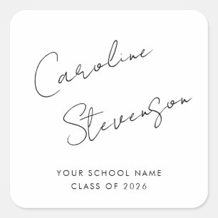 Moderne schwarze weiße Schrift personalisierter Ab Quadratischer Aufkleber