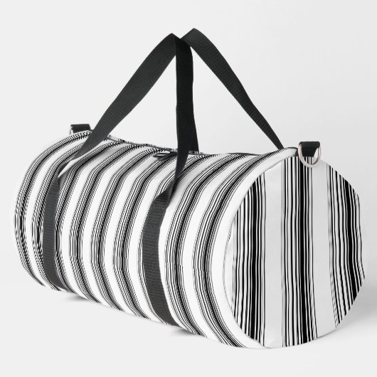 Moderne schwarze weiße Streifen Duffle Bag (Linke Ecke)