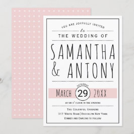 Moderne schwarze, weiße Typografie Rosa Hochzeit Einladung