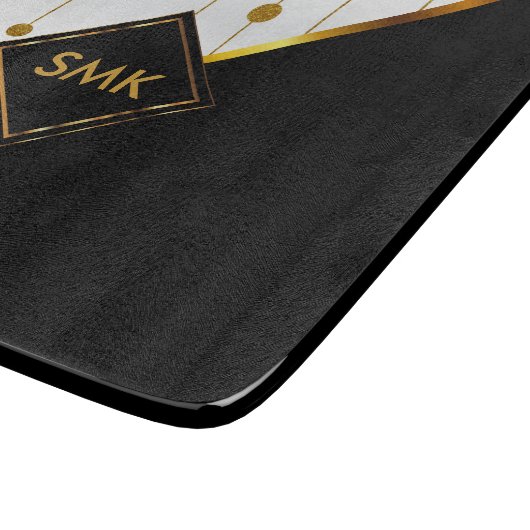 Moderne schwarze, weiße und goldene Punkte Schneidebrett (Ecke)