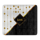 Moderne schwarze, weiße und goldene Punkte Schneidebrett (Vorderseite)