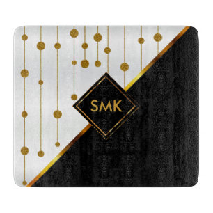 Moderne schwarze, weiße und goldene Punkte Schneidebrett