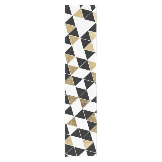 Moderne Schwarze, weiße und Imitat-Golddreiecke Kurzer Tischläufer (Vorderseite)