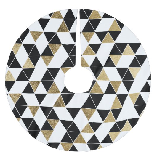 Moderne Schwarze, weiße und Imitat-Golddreiecke Polyester Weihnachtsbaumdecke (Vorderseite)