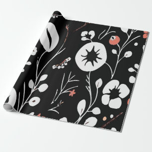 Moderne schwarze weiße und orange abstrakte Blumen Geschenkpapier