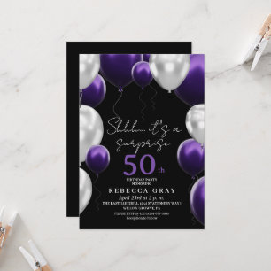 Moderne schwarze, weiße und violette Ballons zum 5 Einladung