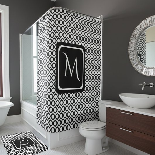 Moderne schwarze weiße verbundene Ringe Monogramm Duschvorhang