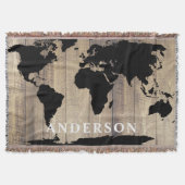 Moderne Schwarze Weltkarte Rustikale Holzfamilie N Decke (Vorderseite)