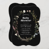 Moderne Schwarze Wildblume Elegante Kinderdusche Einladung (Vorne/Hinten)